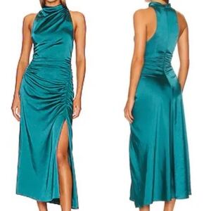 A.L.C. Inez Satin Halter Maxi Midi Dress Teal Blue Green 10